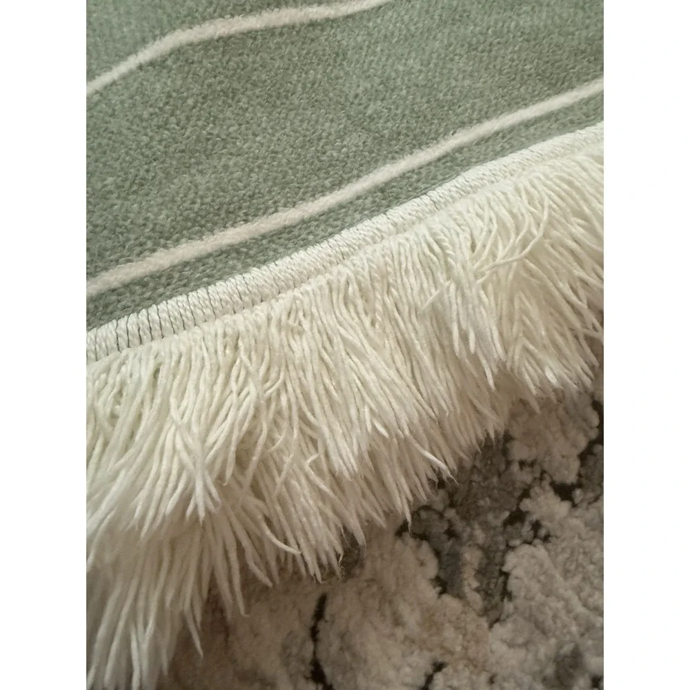 Docofil Throw Blanket White Green Stripe  Cotton Blend Portugal 60